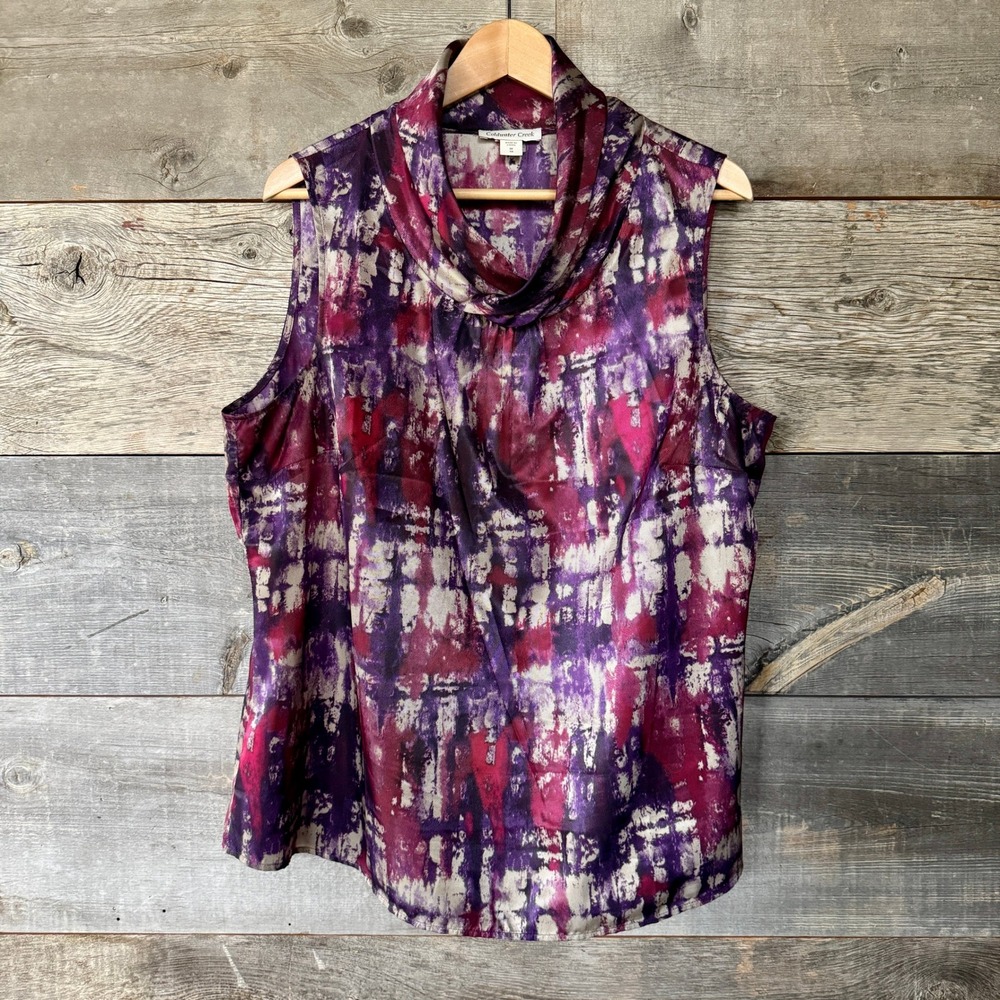 Coldwater Creek Abstract Watercolor Sleeveless Blouse 1X Purple Office Career‎
